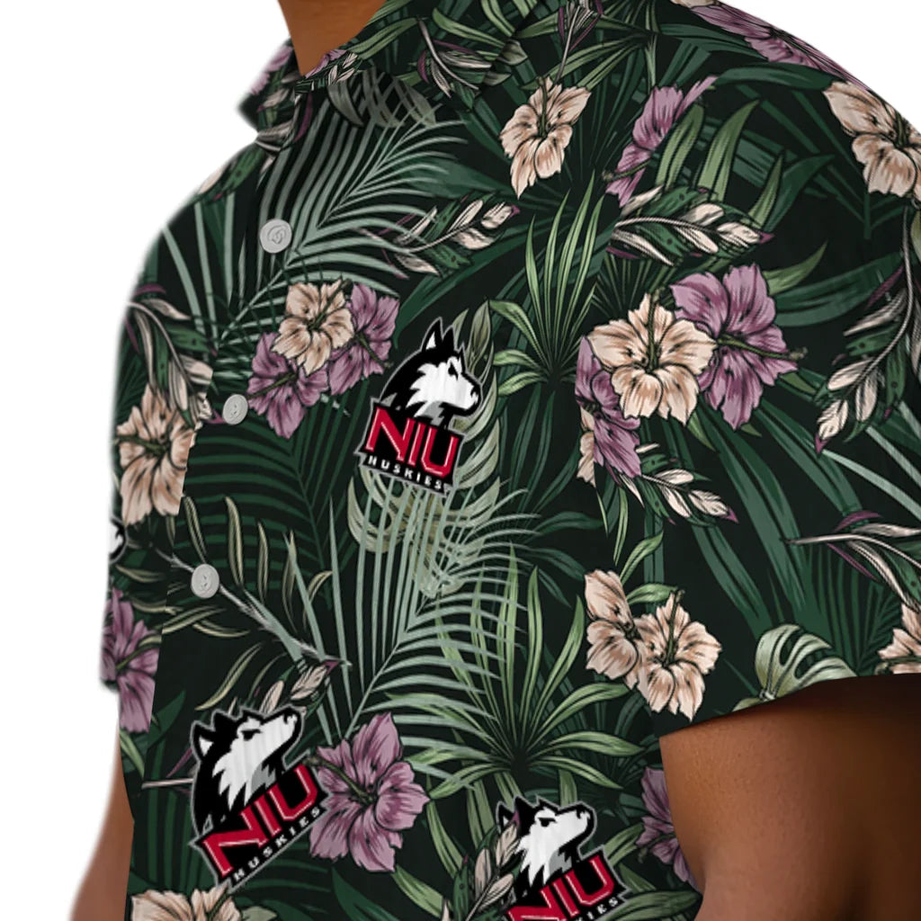 Northern Illinois Huskies Hawaiian Shirt - Hibiscus Leaves Pattern | Hula Hawaiian Shirts