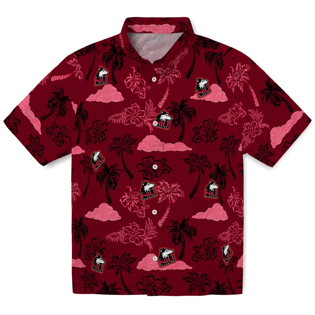 Northern Illinois Huskies Hawaiian Shirt - Palm And Clouds | Hula Hawaiian Shirts