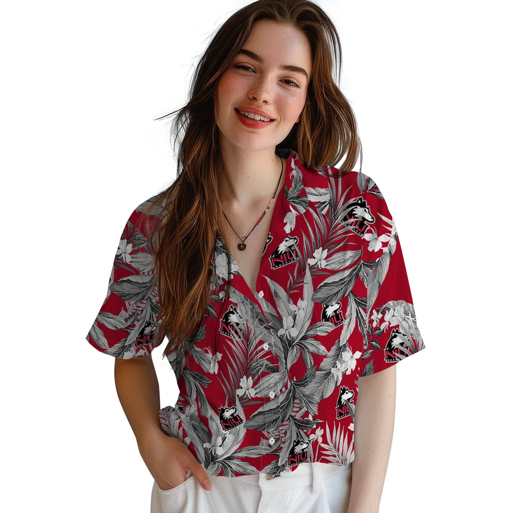 Northern Illinois Huskies Hawaiian Shirt - Palm Leaves | Hula Hawaiian Shirts