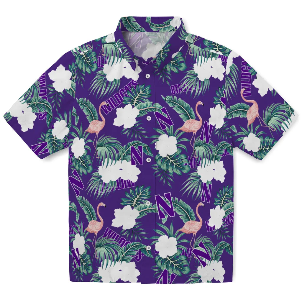 Northwestern Wildcats Hawaiian Shirt - Flamingo and Hibiscus | Hula Hawaiian Shirts