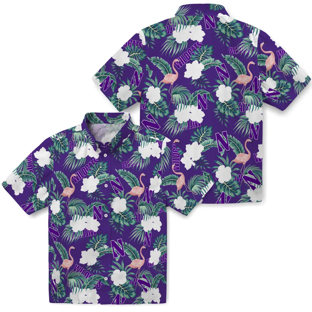 Northwestern Wildcats Hawaiian Shirt - Flamingo and Hibiscus | Hula Hawaiian Shirts