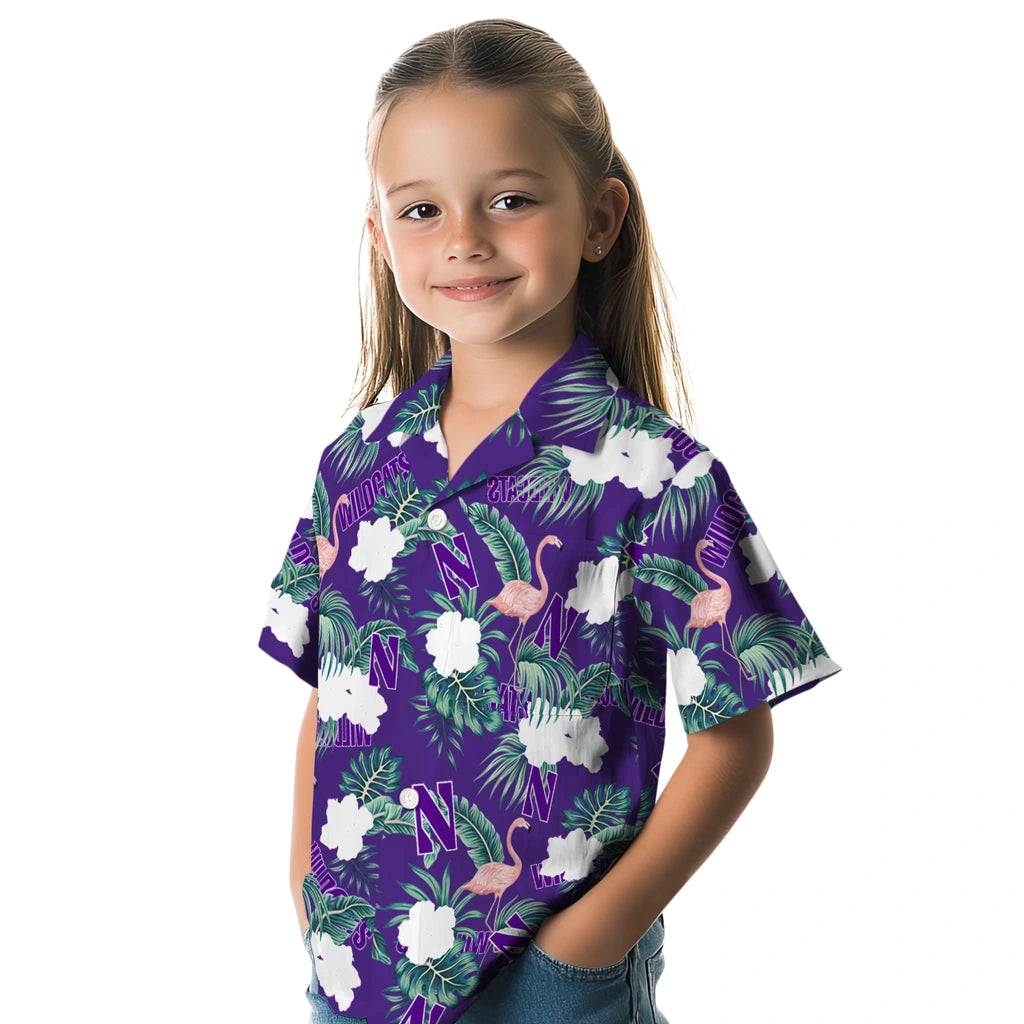 Northwestern Wildcats Hawaiian Shirt - Flamingo and Hibiscus | Hula Hawaiian Shirts