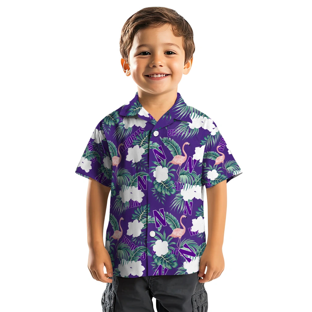Northwestern Wildcats Hawaiian Shirt - Flamingo and Hibiscus | Hula Hawaiian Shirts