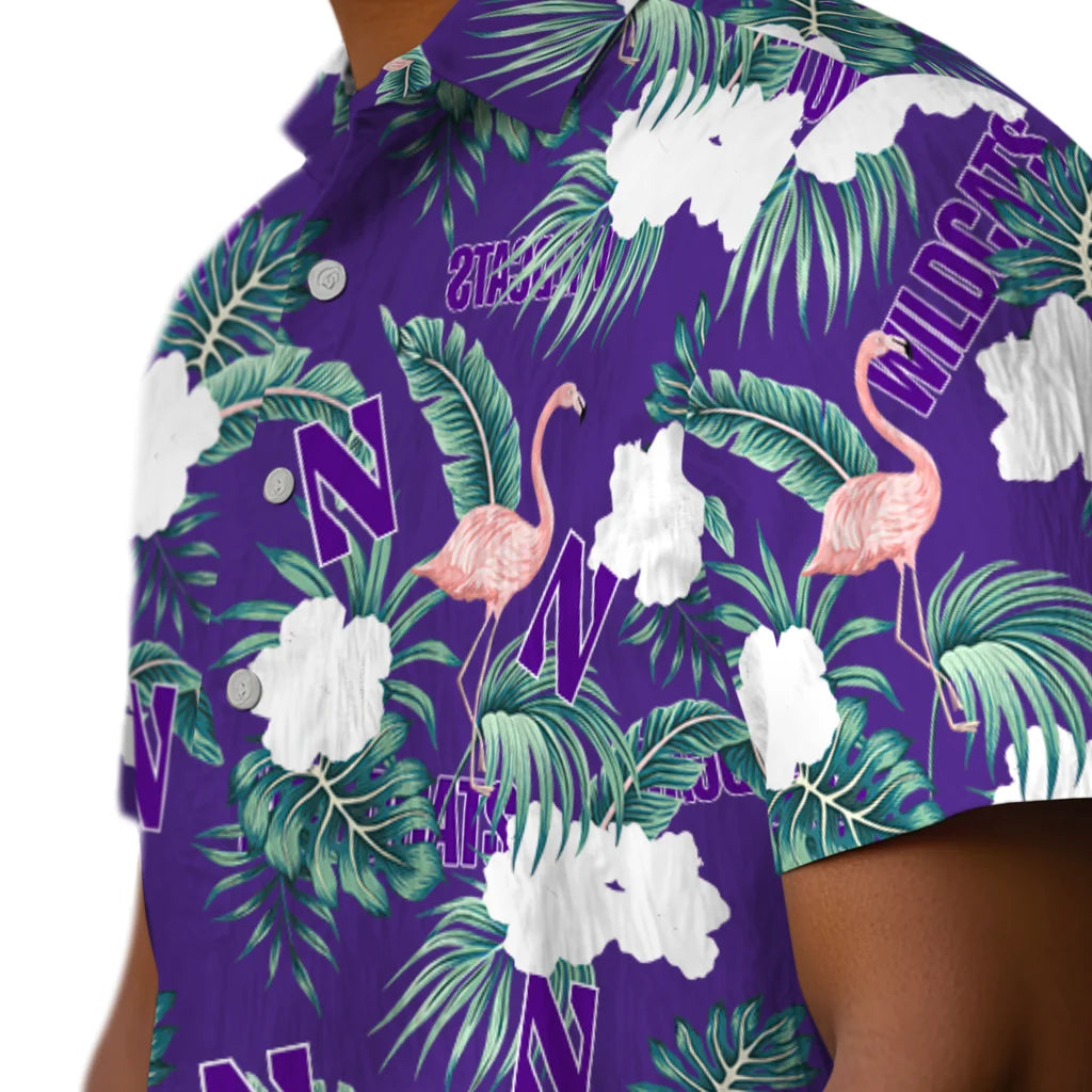 Northwestern Wildcats Hawaiian Shirt - Flamingo and Hibiscus | Hula Hawaiian Shirts