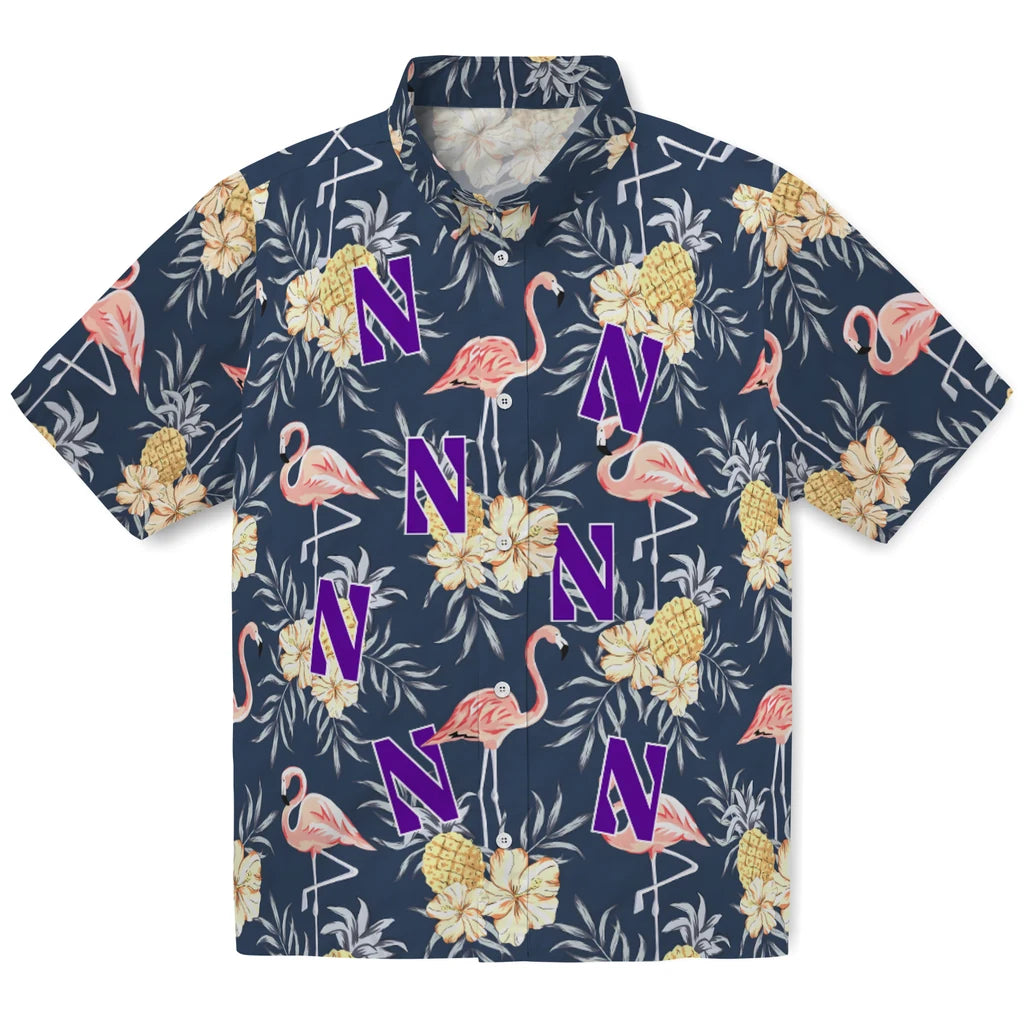 Northwestern Wildcats Hawaiian Shirt - Flamingo Hibiscus | Hula Hawaiian Shirts