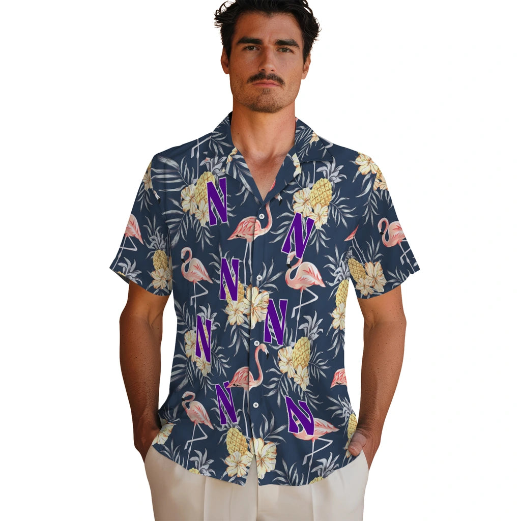 Northwestern Wildcats Hawaiian Shirt - Flamingo Hibiscus | Hula Hawaiian Shirts