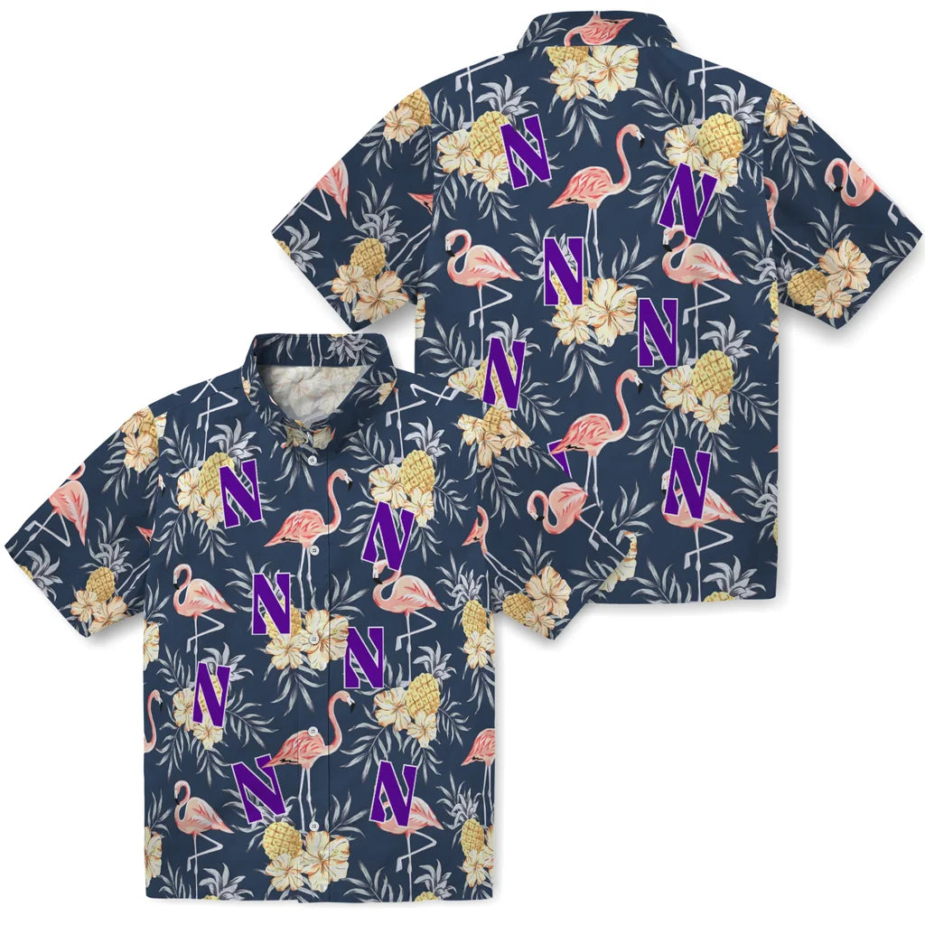 Northwestern Wildcats Hawaiian Shirt - Flamingo Hibiscus | Hula Hawaiian Shirts