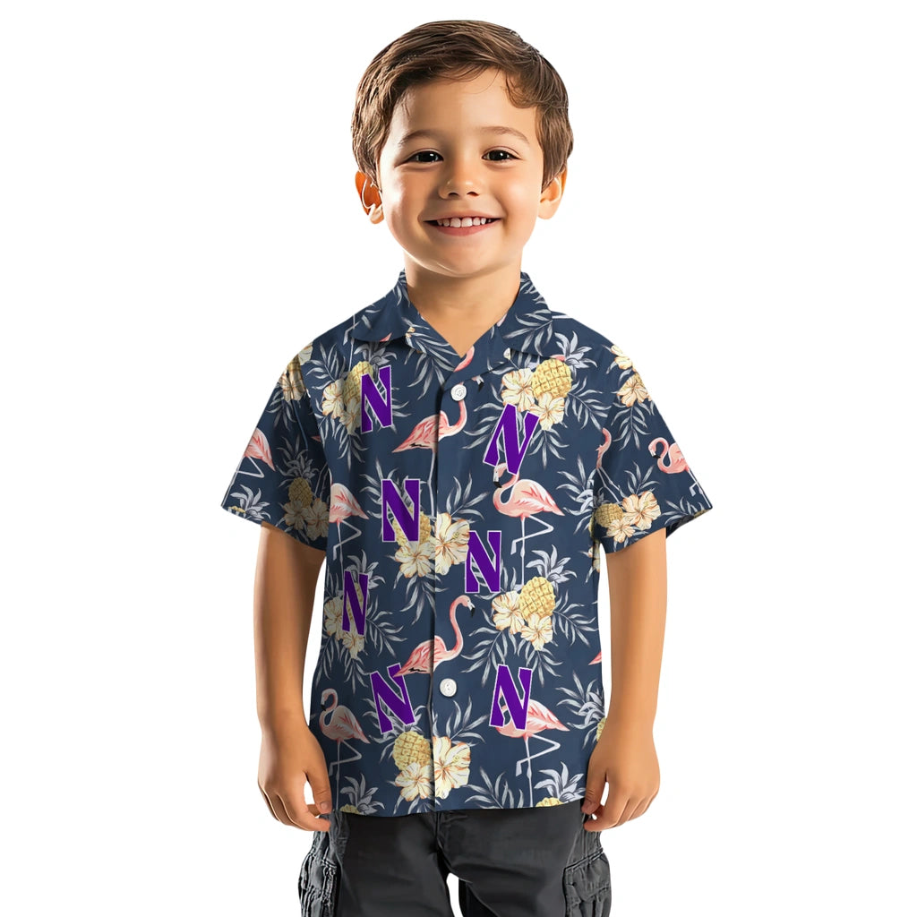 Northwestern Wildcats Hawaiian Shirt - Flamingo Hibiscus | Hula Hawaiian Shirts