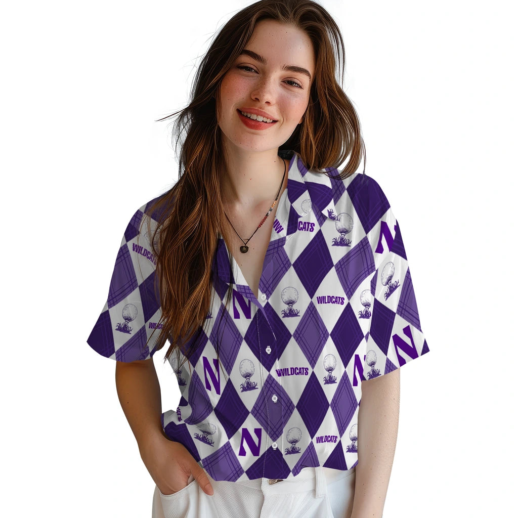 Northwestern Wildcats Hawaiian Shirt - Golfing Plaid | Hula Hawaiian Shirts