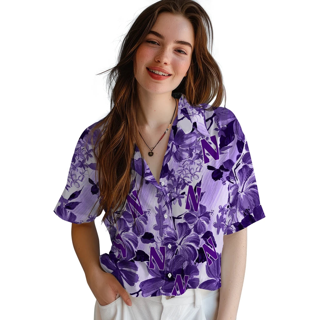 Northwestern Wildcats Hawaiian Shirt - Hibiscus Arrangement | Hula Hawaiian Shirts