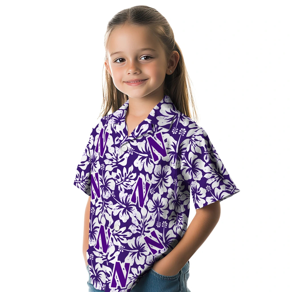 Northwestern Wildcats Hawaiian Shirt - Hibiscus Motif | Hula Hawaiian Shirts
