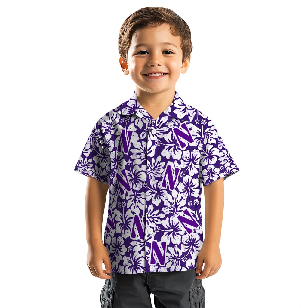 Northwestern Wildcats Hawaiian Shirt - Hibiscus Motif | Hula Hawaiian Shirts