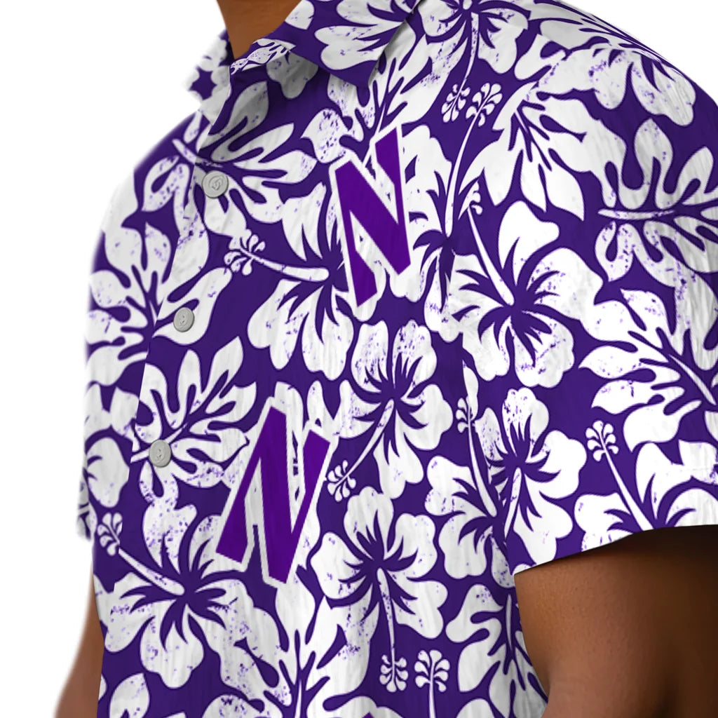 Northwestern Wildcats Hawaiian Shirt - Hibiscus Motif | Hula Hawaiian Shirts