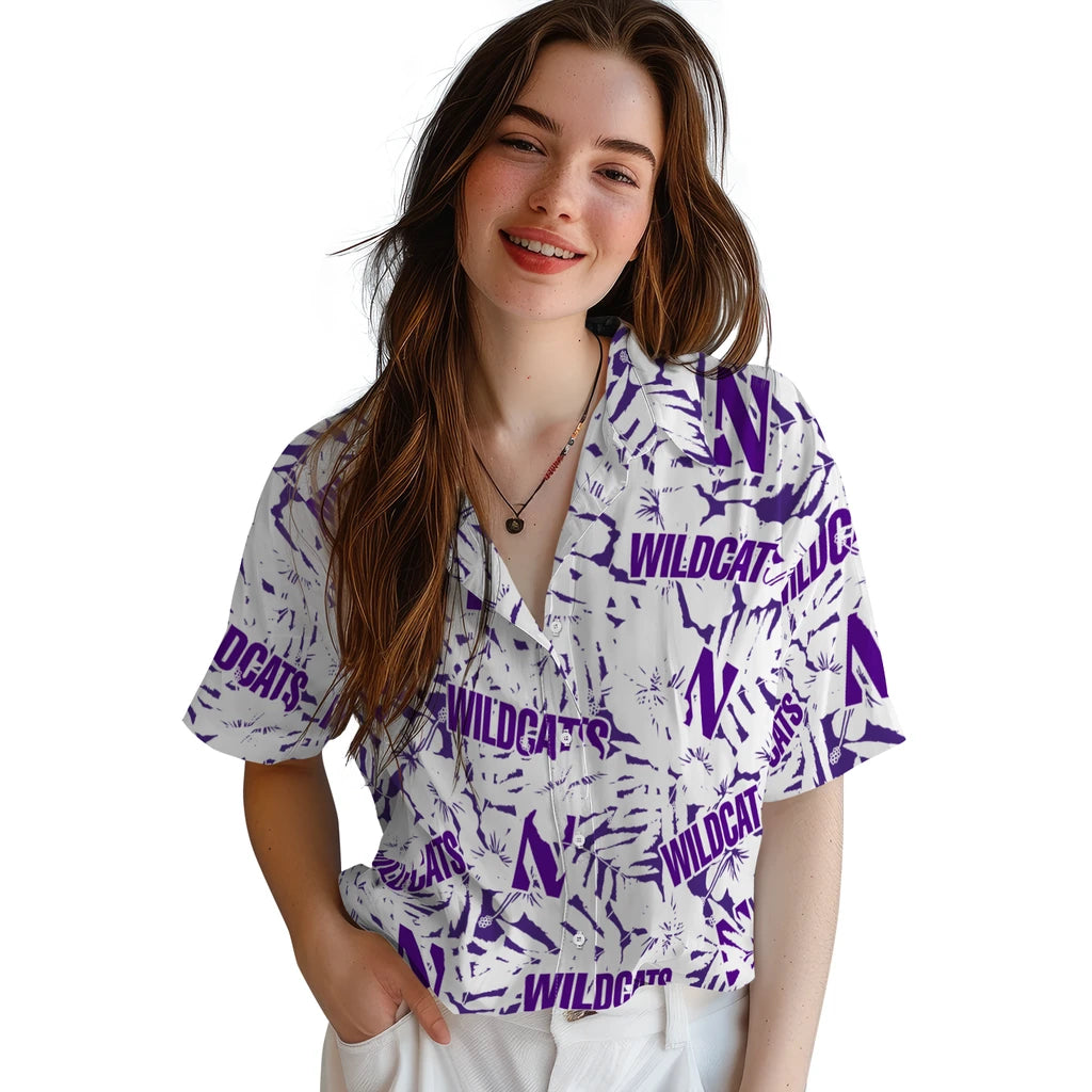Northwestern Wildcats Hawaiian Shirt - Hibiscus Overlay | Hula Hawaiian Shirts