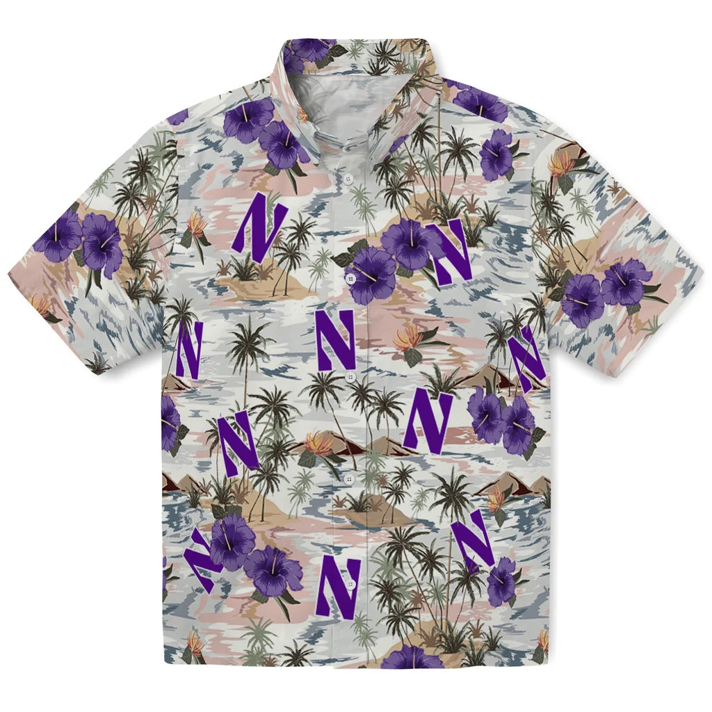 Northwestern Wildcats Hawaiian Shirt - Hibiscus Seaside | Hula Hawaiian Shirts