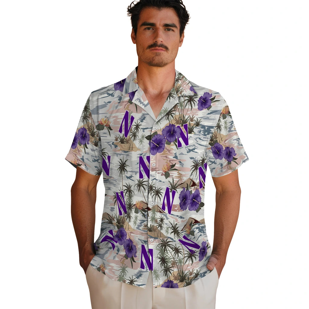 Northwestern Wildcats Hawaiian Shirt - Hibiscus Seaside | Hula Hawaiian Shirts