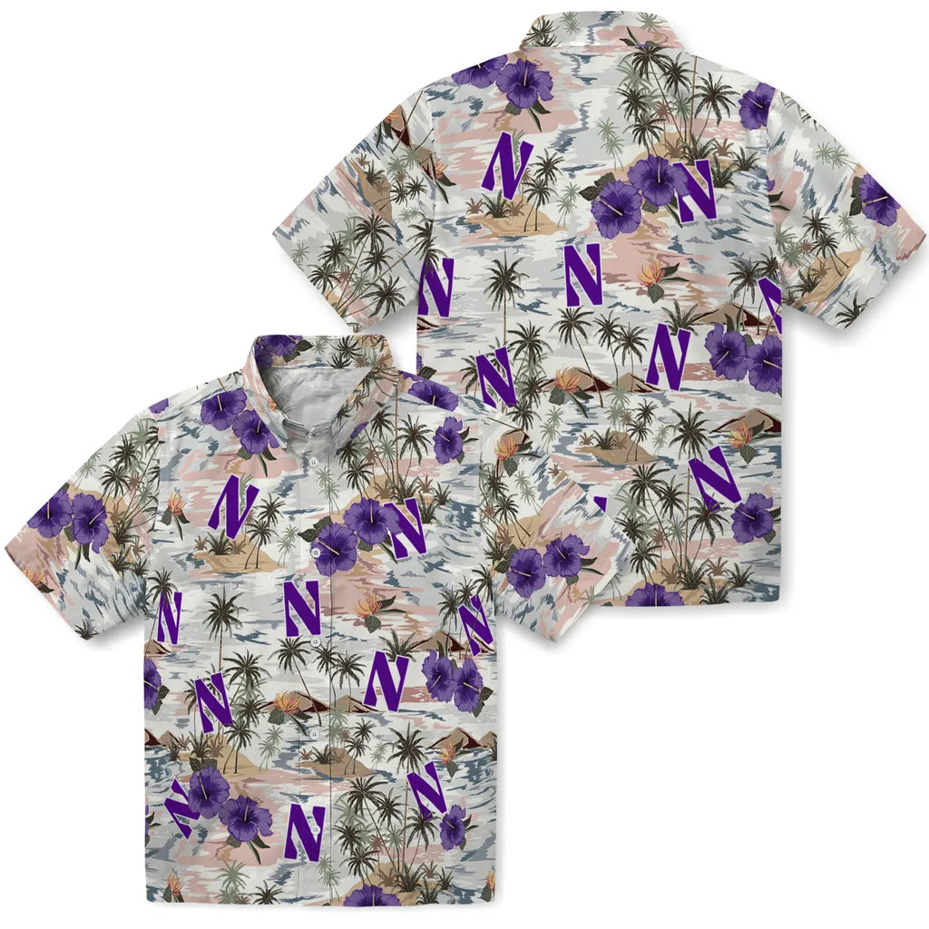 Northwestern Wildcats Hawaiian Shirt - Hibiscus Seaside | Hula Hawaiian Shirts
