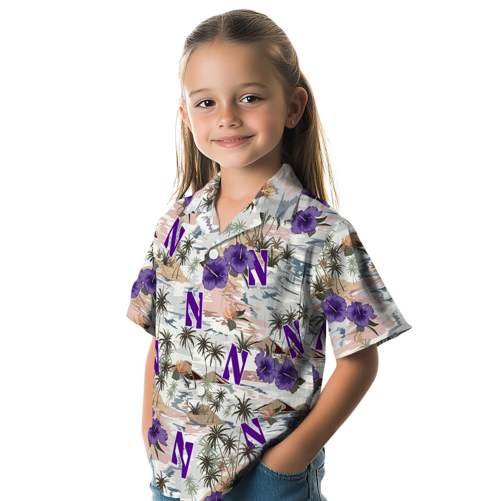 Northwestern Wildcats Hawaiian Shirt - Hibiscus Seaside | Hula Hawaiian Shirts