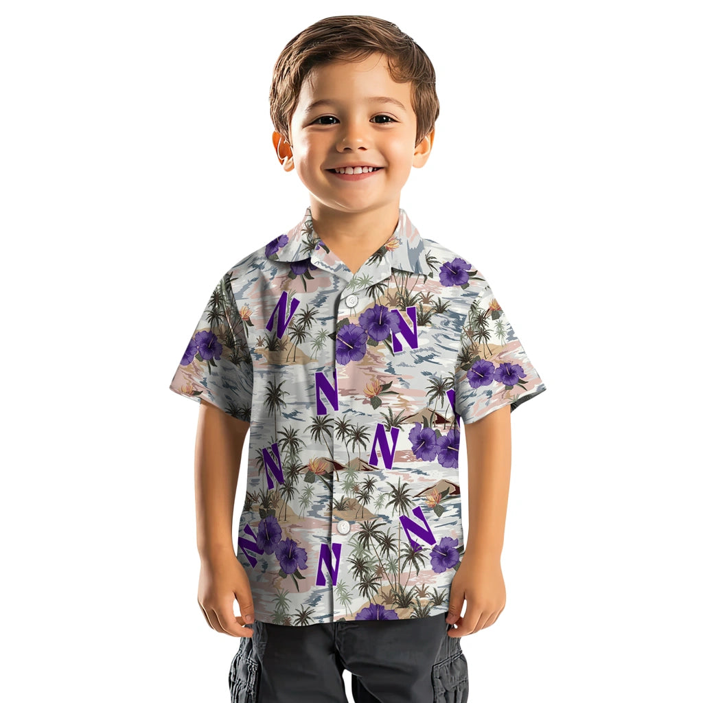 Northwestern Wildcats Hawaiian Shirt - Hibiscus Seaside | Hula Hawaiian Shirts