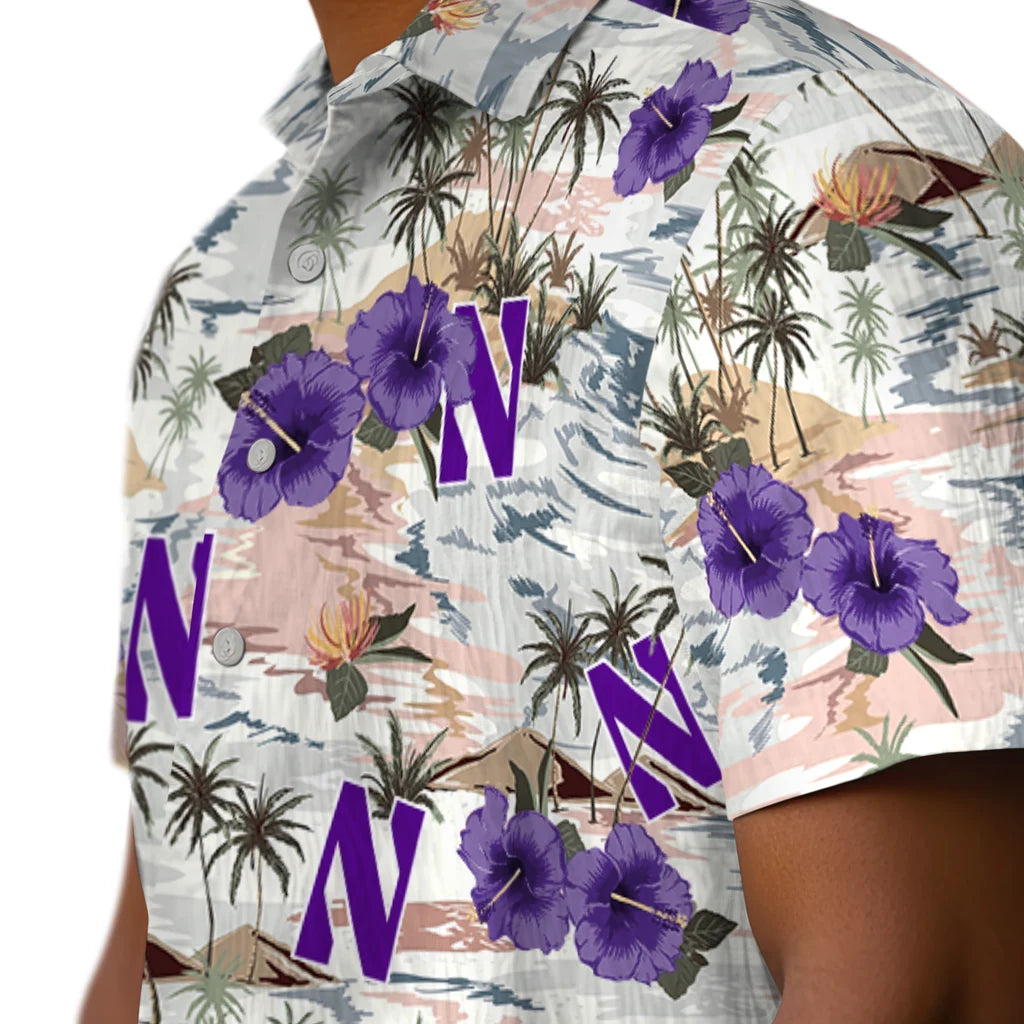 Northwestern Wildcats Hawaiian Shirt - Hibiscus Seaside | Hula Hawaiian Shirts