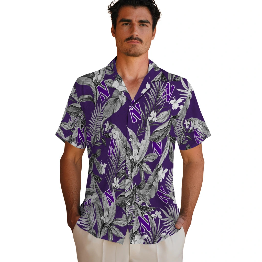 Northwestern Wildcats Hawaiian Shirt - Palm Leaves | Hula Hawaiian Shirts