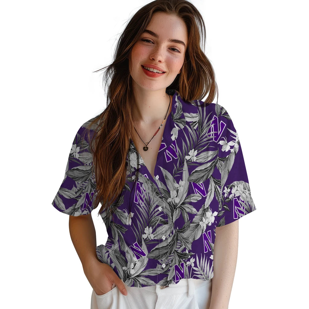 Northwestern Wildcats Hawaiian Shirt - Palm Leaves | Hula Hawaiian Shirts