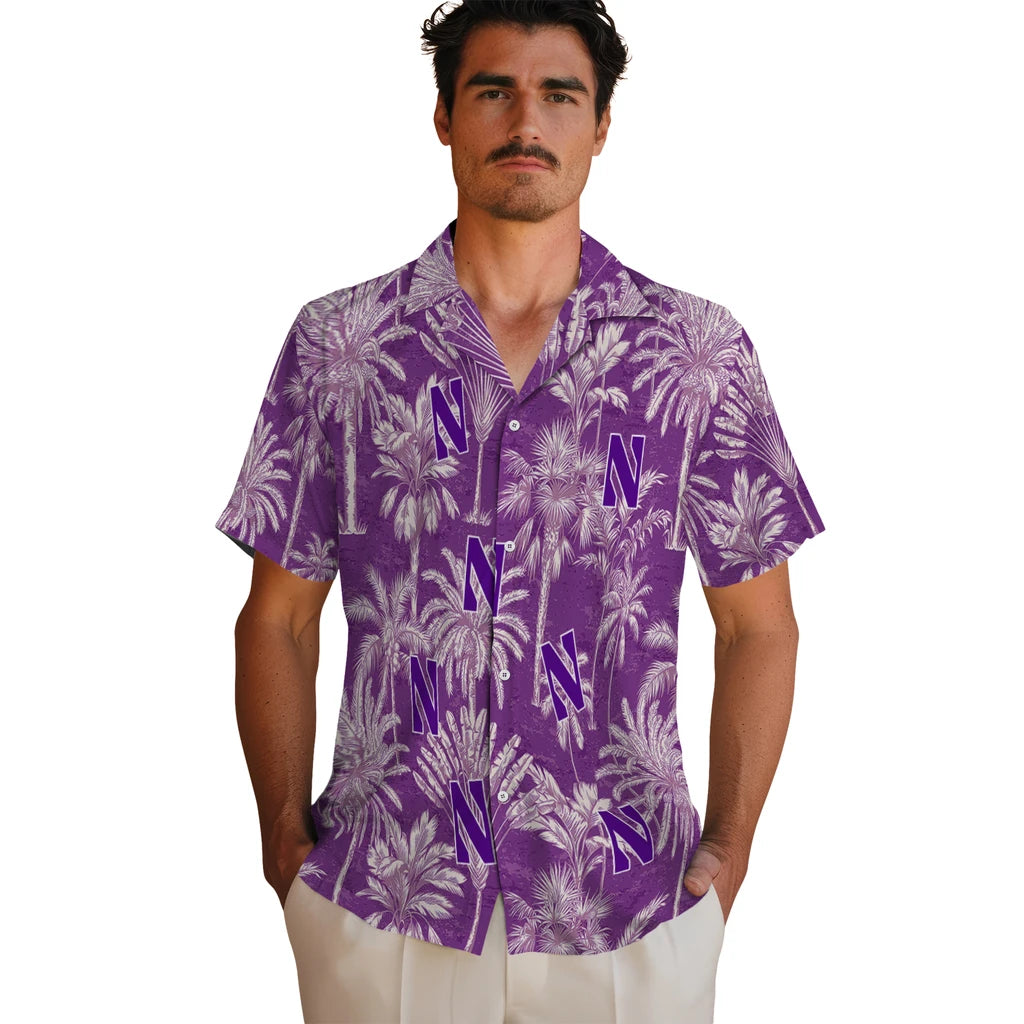 Northwestern Wildcats Hawaiian Shirt - Vintage Palm Tree | Hula Hawaiian Shirts