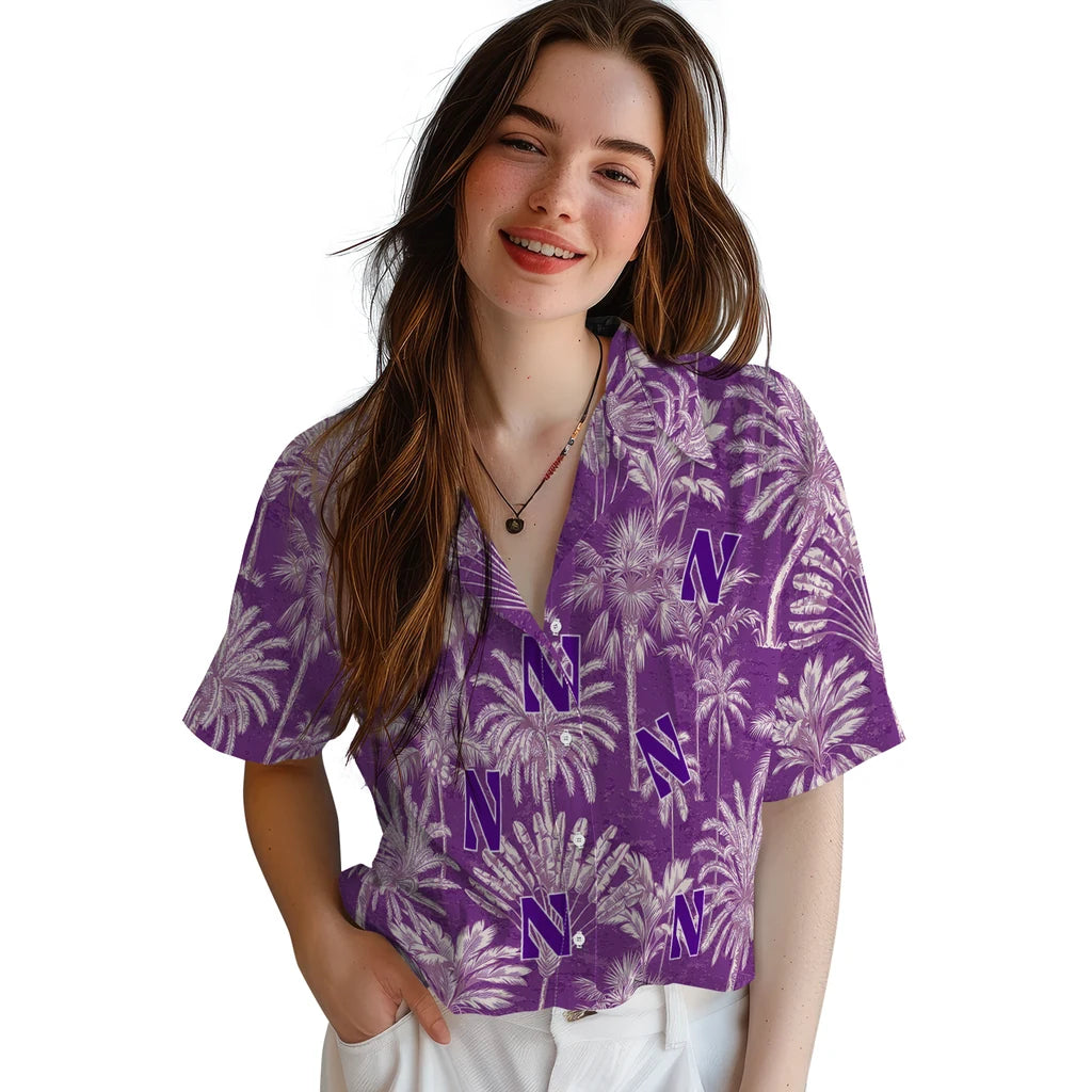 Northwestern Wildcats Hawaiian Shirt - Vintage Palm Tree | Hula Hawaiian Shirts