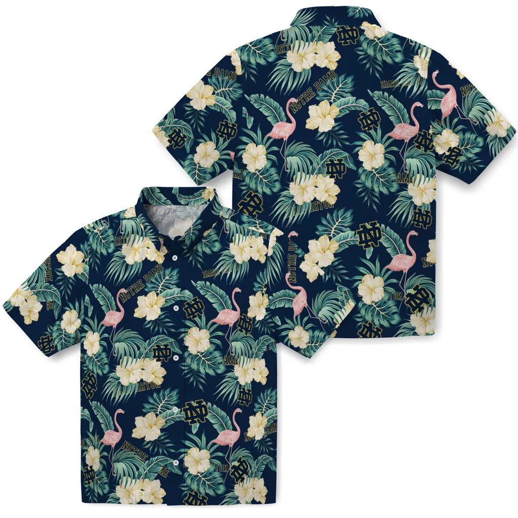 Notre Dame Fighting Irish Hawaiian Shirt - Flamingo and Hibiscus | Hula Hawaiian Shirts