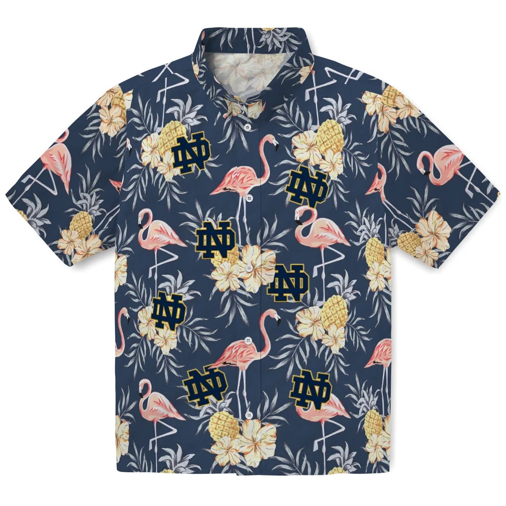 Notre Dame Fighting Irish Hawaiian Shirt - Flamingo Hibiscus | Hula Hawaiian Shirts
