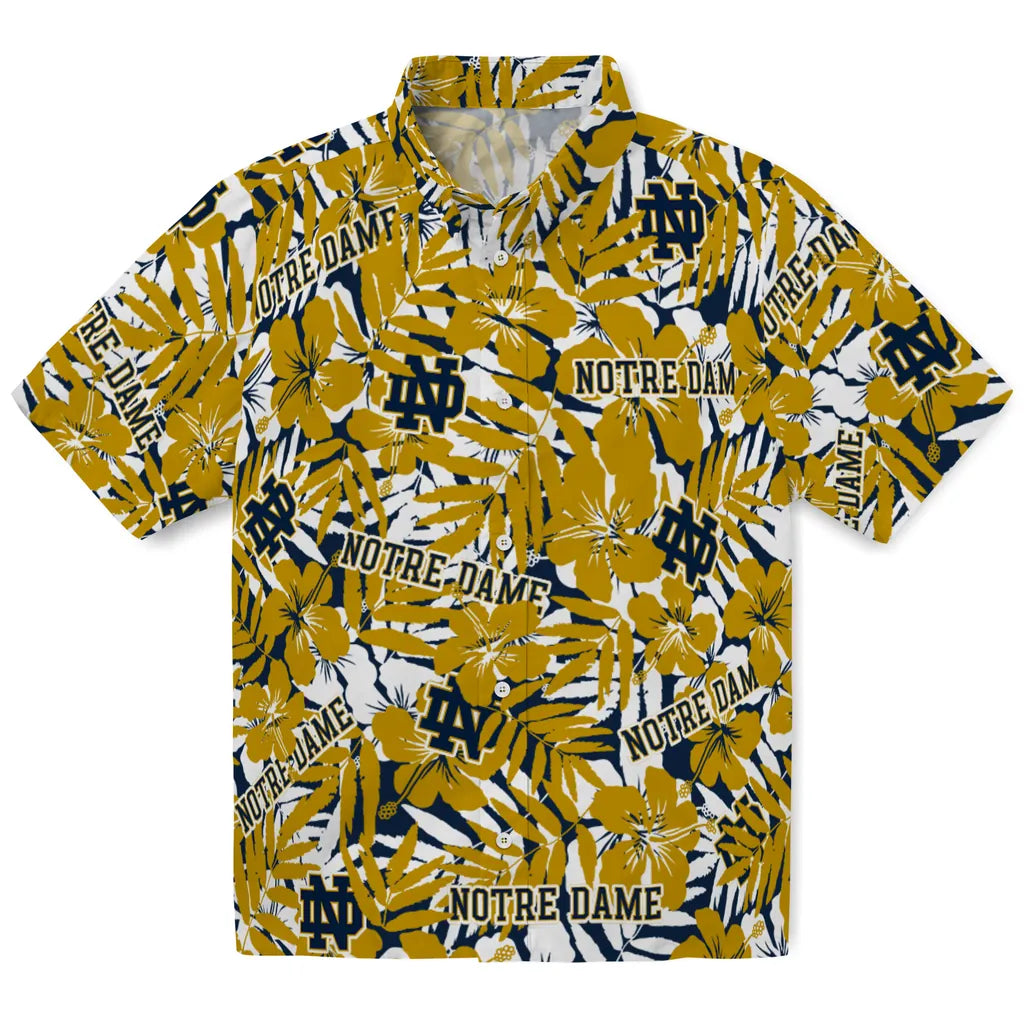 Notre Dame Fighting Irish Hawaiian Shirt - Hibiscus Overlay | Hula Hawaiian Shirts