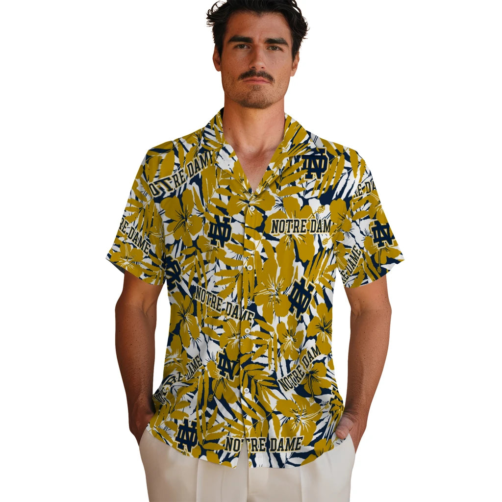 Notre Dame Fighting Irish Hawaiian Shirt - Hibiscus Overlay | Hula Hawaiian Shirts