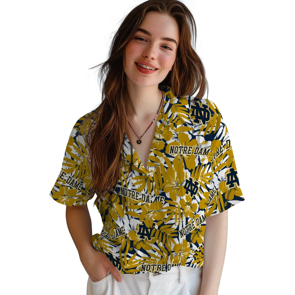 Notre Dame Fighting Irish Hawaiian Shirt - Hibiscus Overlay | Hula Hawaiian Shirts
