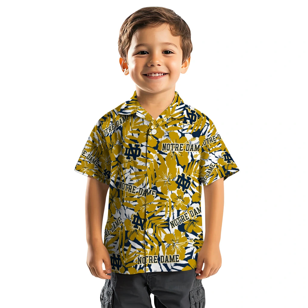 Notre Dame Fighting Irish Hawaiian Shirt - Hibiscus Overlay | Hula Hawaiian Shirts