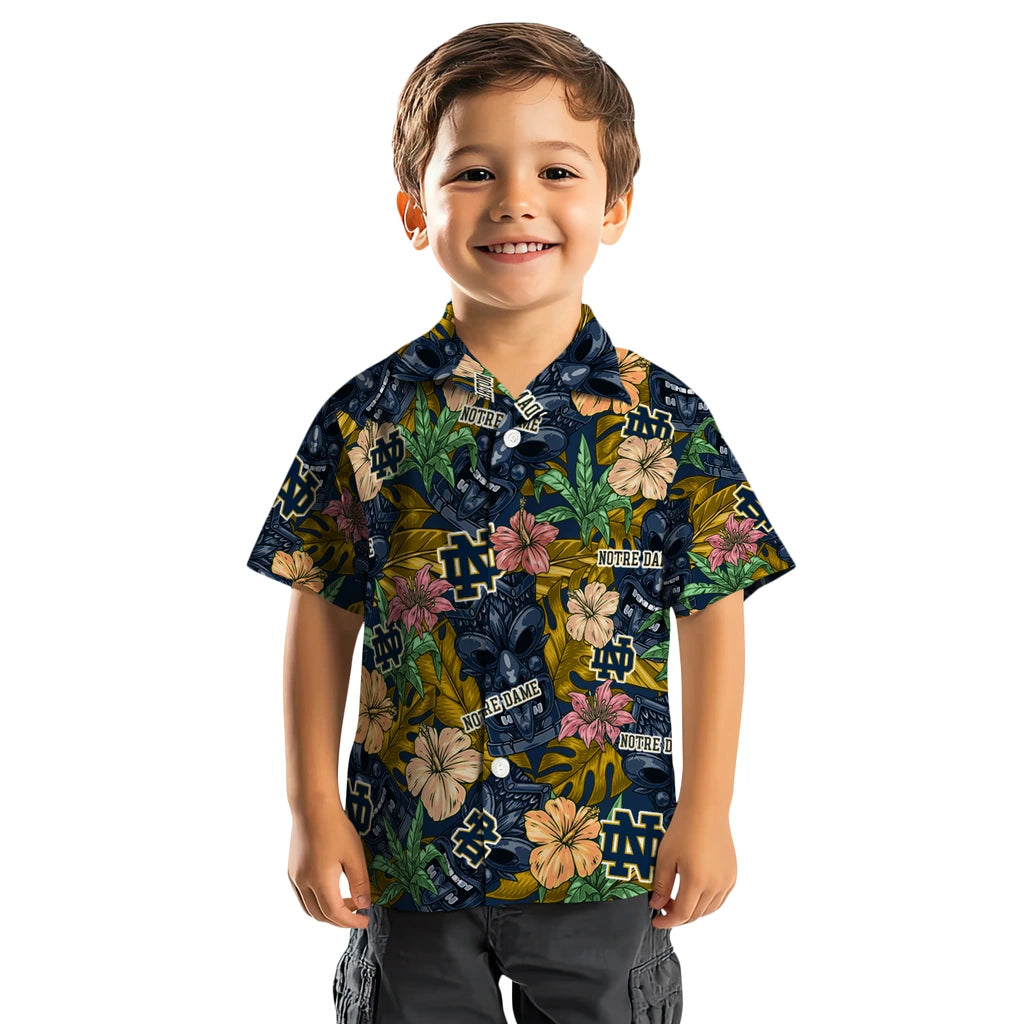 Notre Dame Fighting Irish Hawaiian Shirt - Hibiscus Tiki Jungle | Hula Hawaiian Shirts
