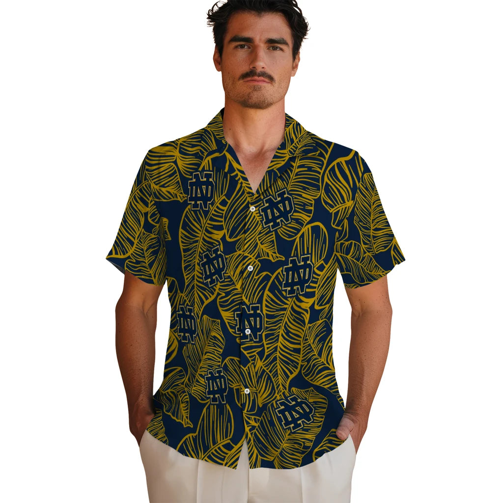 Notre Dame Fighting Irish Hawaiian Shirt - Leaf Outline | Hula Hawaiian Shirts