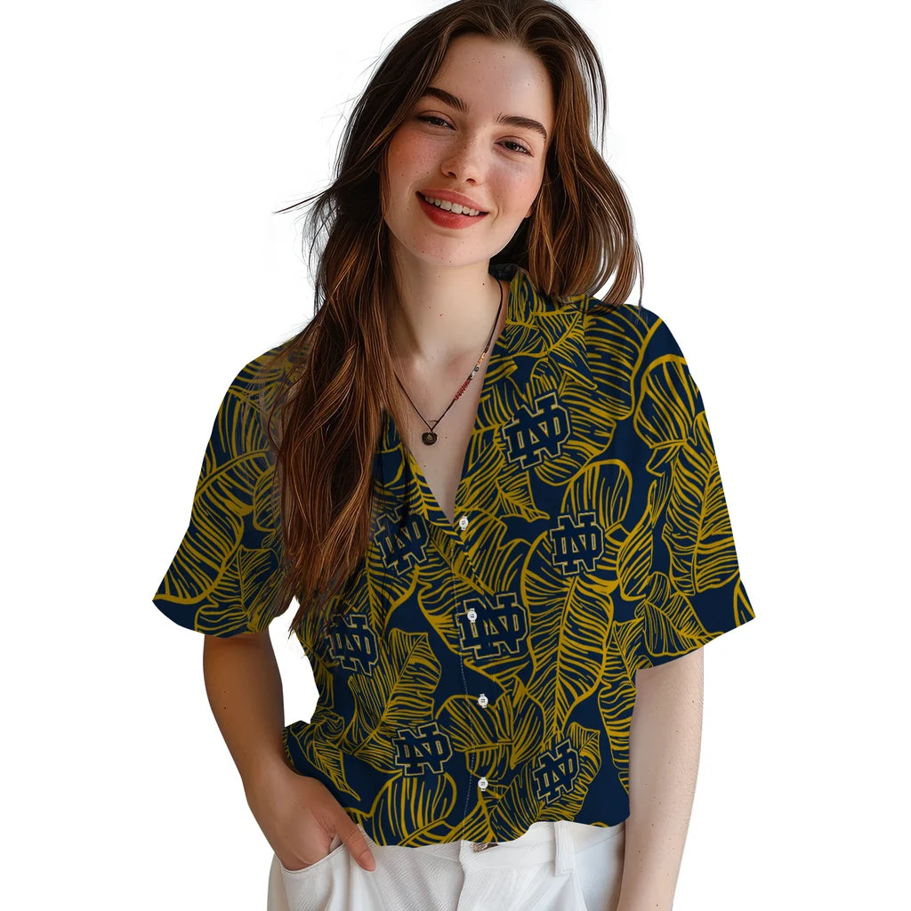 Notre Dame Fighting Irish Hawaiian Shirt - Leaf Outline | Hula Hawaiian Shirts