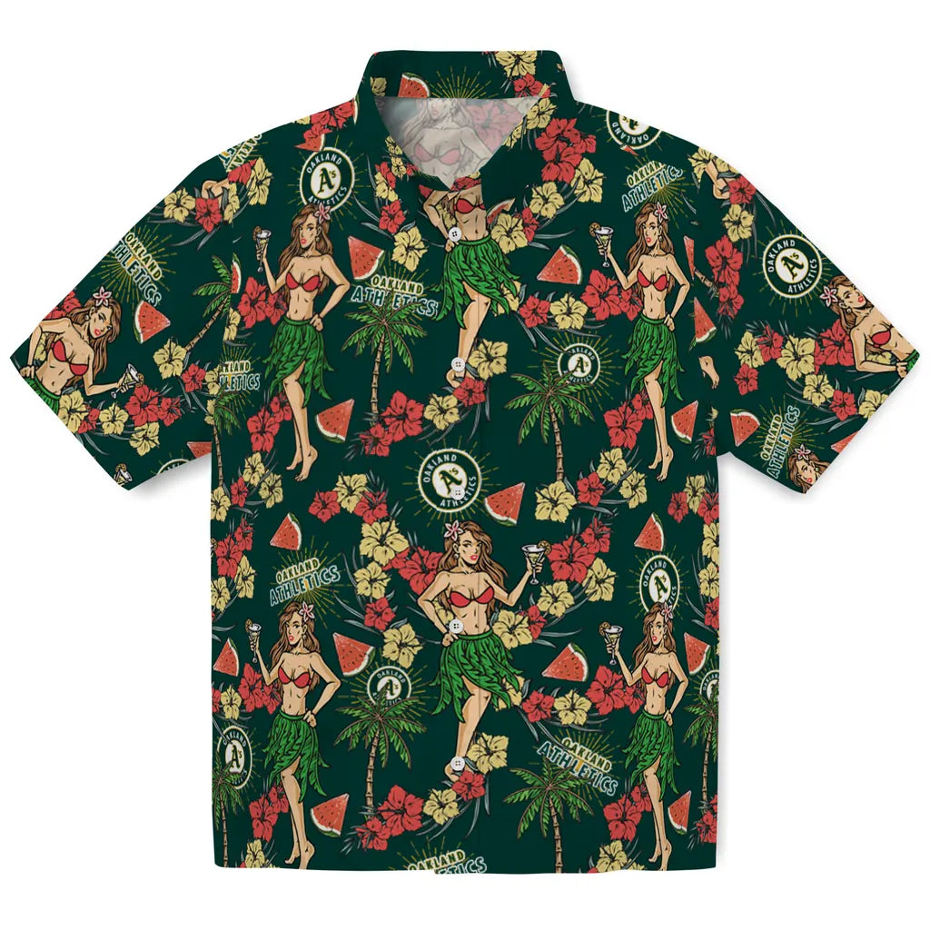 Oakland Athletics Hawaiian Shirt - Hawaiian Girls Design | Hula Hawaiian Shirts