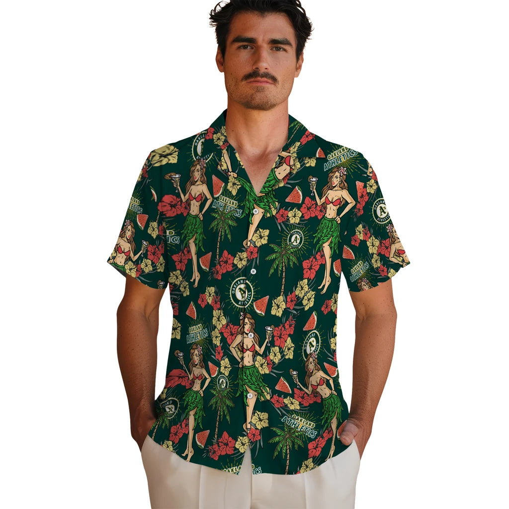 Oakland Athletics Hawaiian Shirt - Hawaiian Girls Design | Hula Hawaiian Shirts