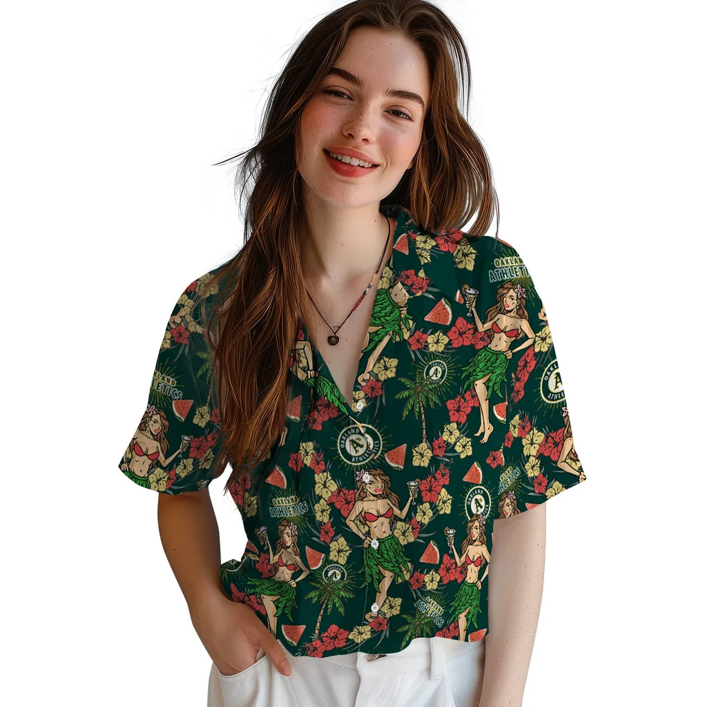 Oakland Athletics Hawaiian Shirt - Hawaiian Girls Design | Hula Hawaiian Shirts