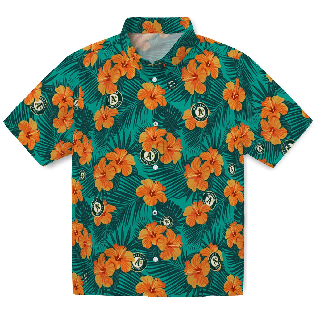 Oakland Athletics Hawaiian Shirt - Hibiscus and Palm Leaves | Hula Hawaiian Shirts