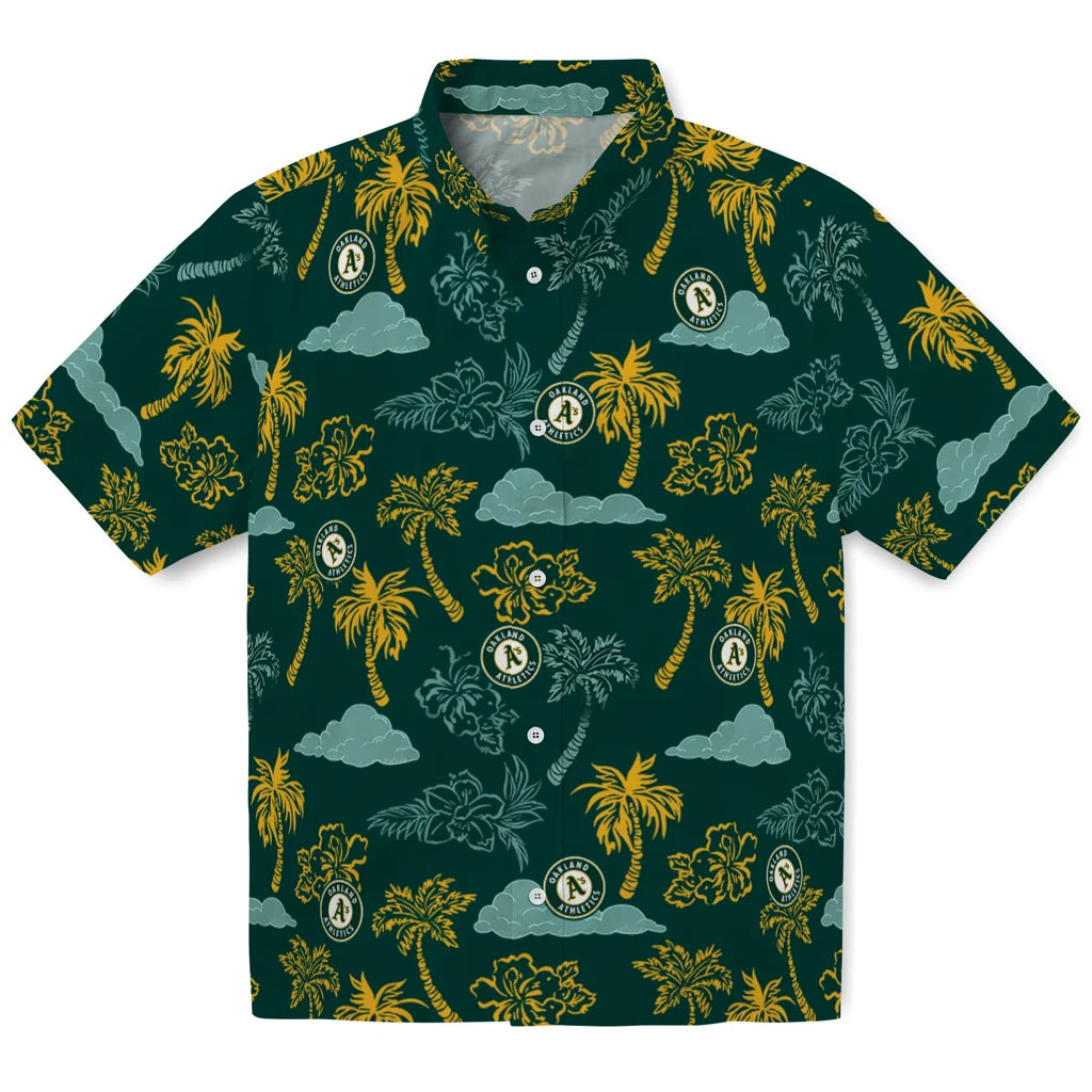 Oakland Athletics Hawaiian Shirt - Palm And Clouds | Hula Hawaiian Shirts
