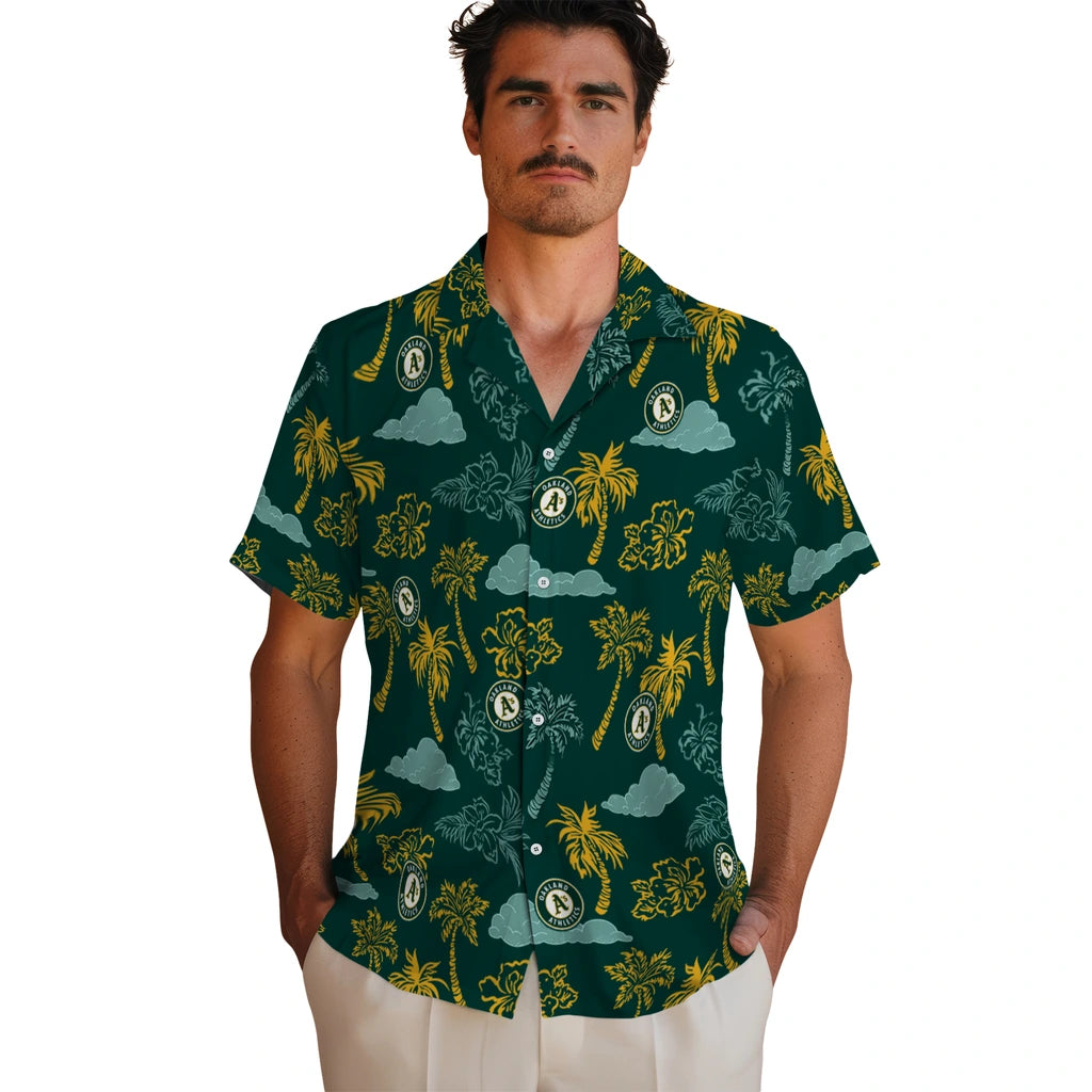 Oakland Athletics Hawaiian Shirt - Palm And Clouds | Hula Hawaiian Shirts