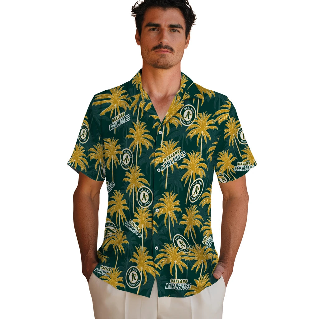 Oakland Athletics Hawaiian Shirt - Palm Tree Motif | Hula Hawaiian Shirts
