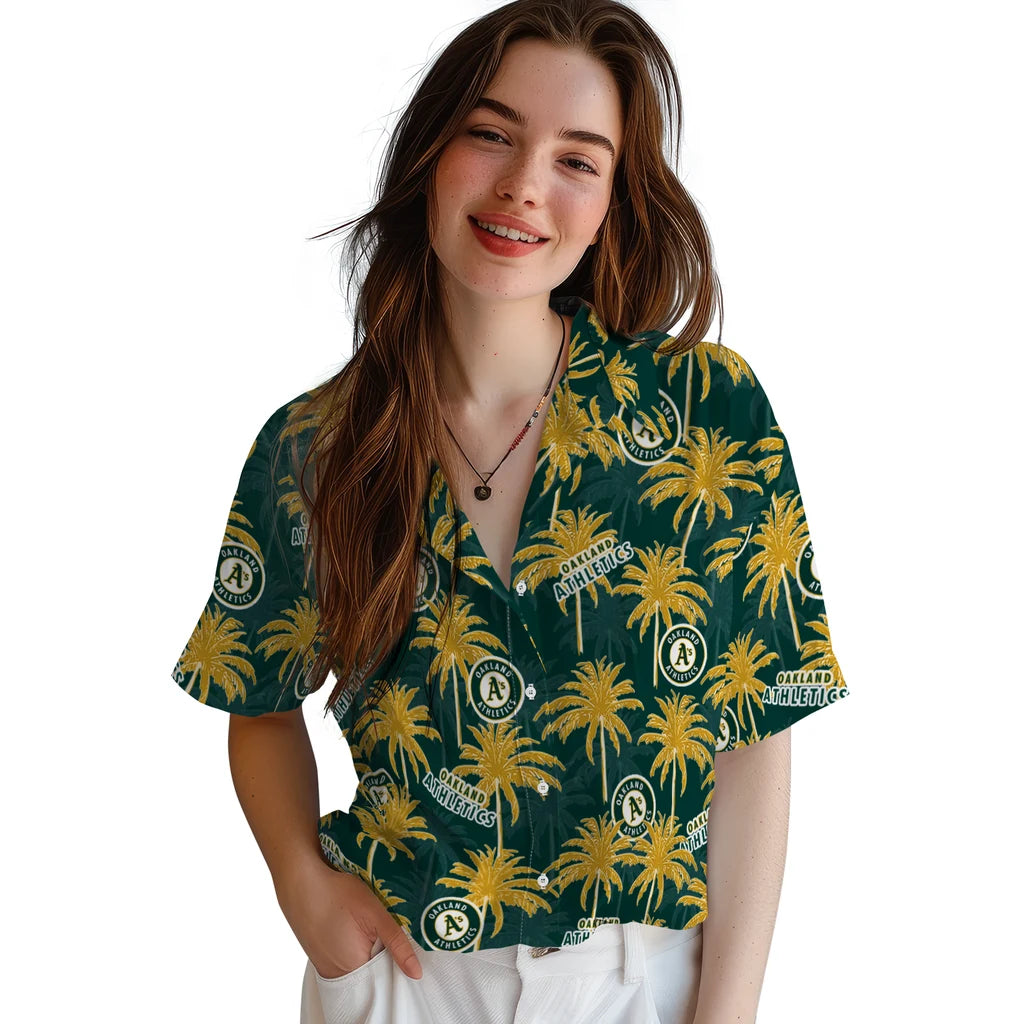 Oakland Athletics Hawaiian Shirt - Palm Tree Motif | Hula Hawaiian Shirts