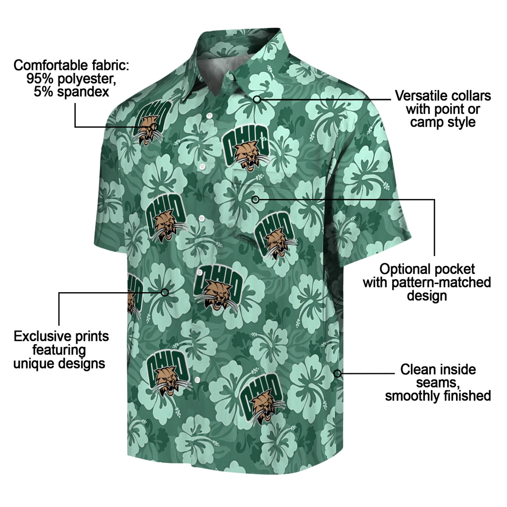 Ohio Bobcats Hawaiian Shirt - Hibiscus Cluster | Hula Hawaiian Shirts