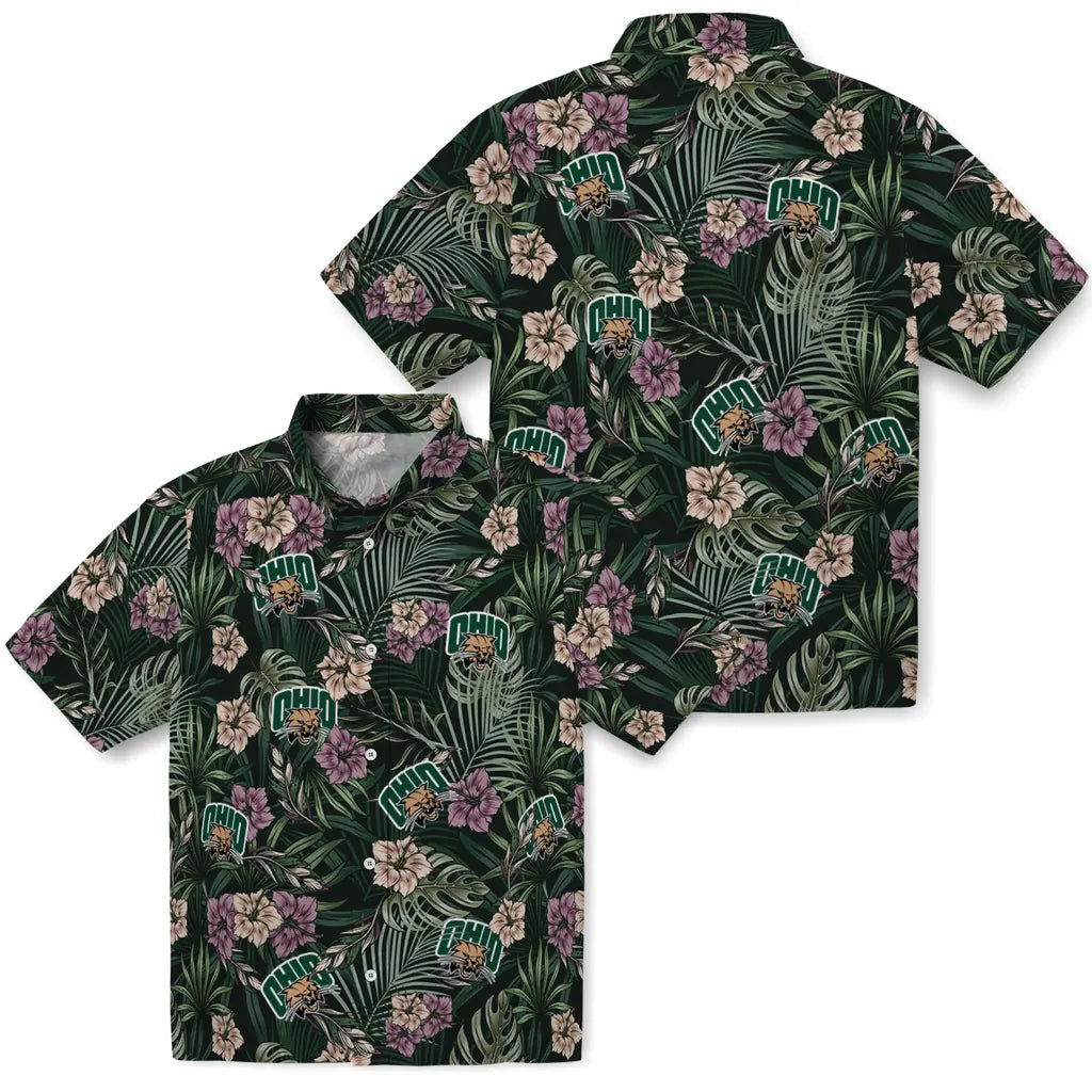 Ohio Bobcats Hawaiian Shirt - Hibiscus Leaves Pattern | Hula Hawaiian Shirts