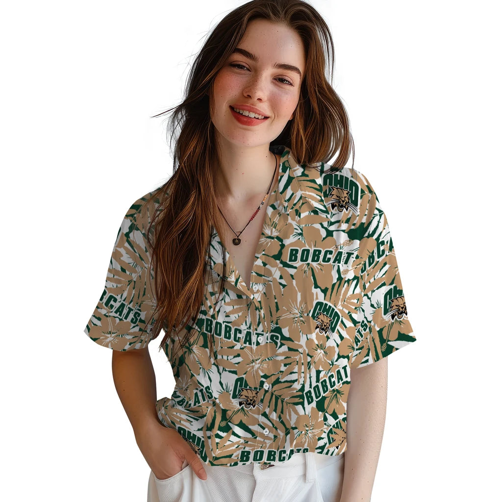 Ohio Bobcats Hawaiian Shirt - Hibiscus Overlay | Hula Hawaiian Shirts