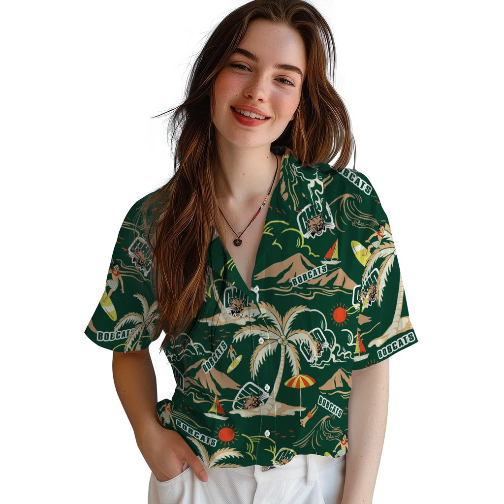 Ohio Bobcats Hawaiian Shirt - Palm Tree Island | Hula Hawaiian Shirts