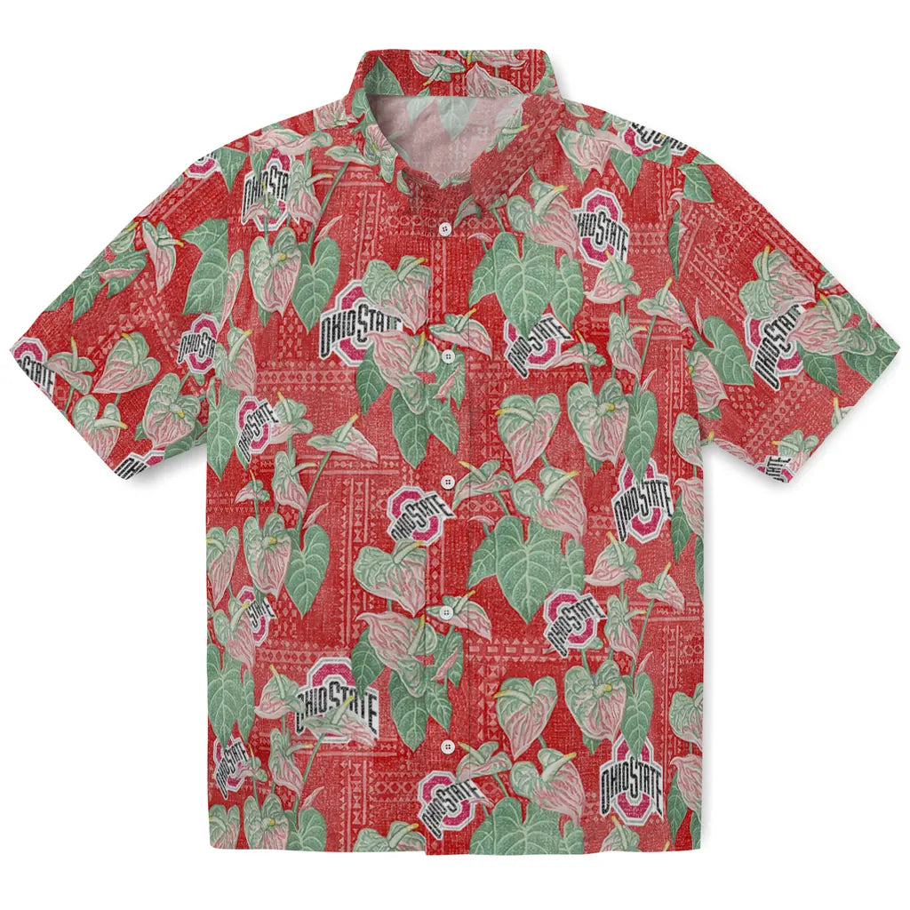 Ohio State Buckeyes Hawaiian Shirt - Anthurium Overlay | Hula Hawaiian Shirts